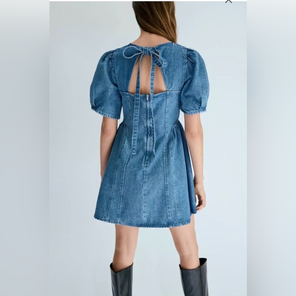 H&M Denim Blue Puff Sleeve Dress - Picture 2 of 6